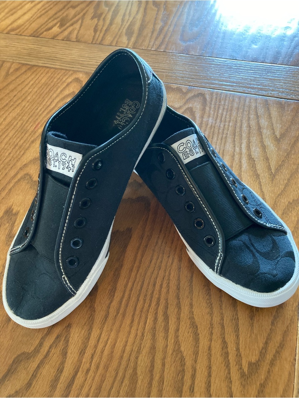 COACH Black Signature C Canvas Slip-On Laceless Sneakers, Women’s Sz 7.5